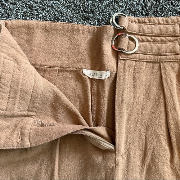 ILLA ILLA Orange /Tan High Waist Linen Blend Paperbag Pants Women’s M Boho Chic - Picture 3 of 15